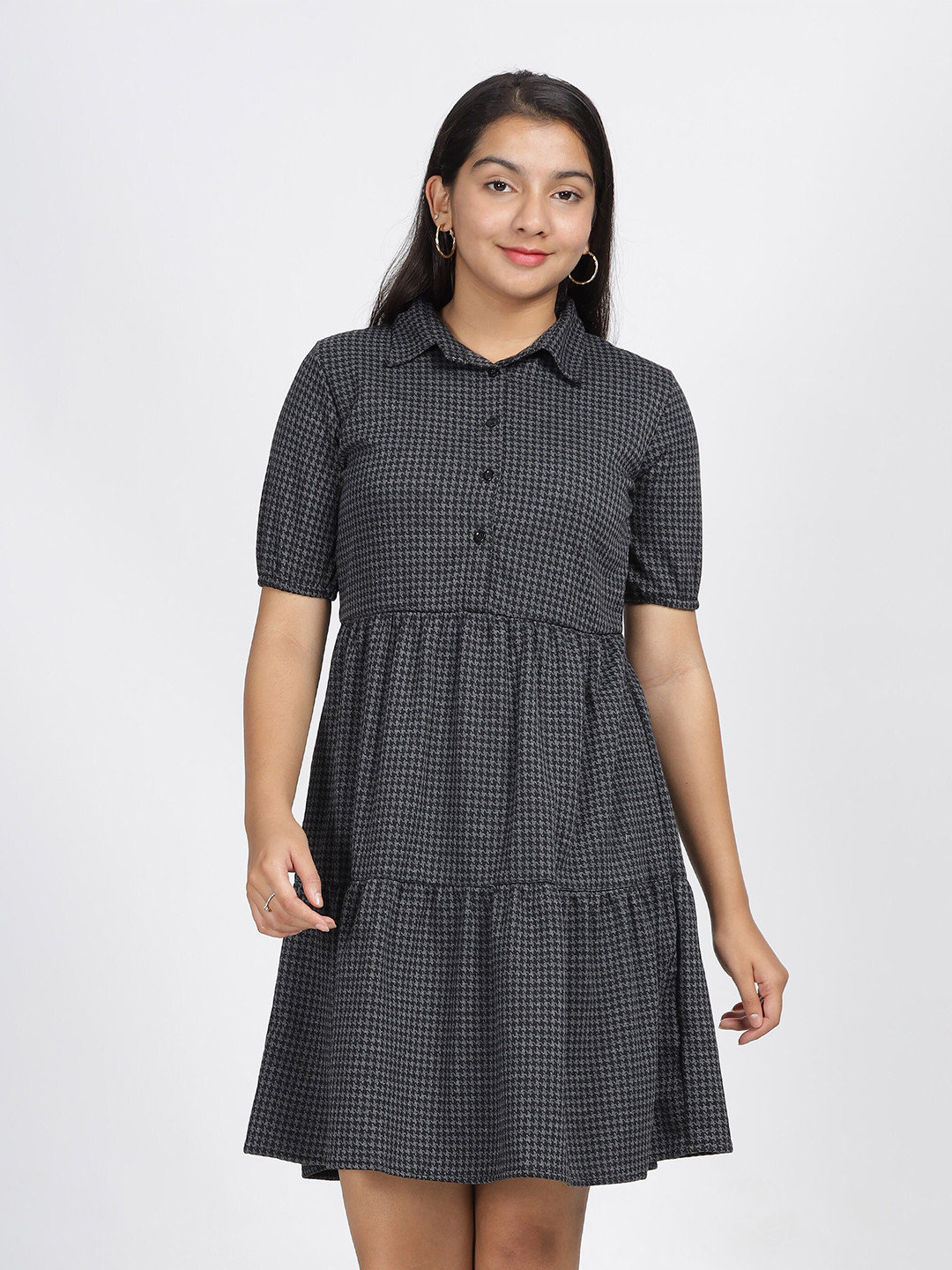 

IDAA Girls Shirt Collar Fit & Flare Dress, Black