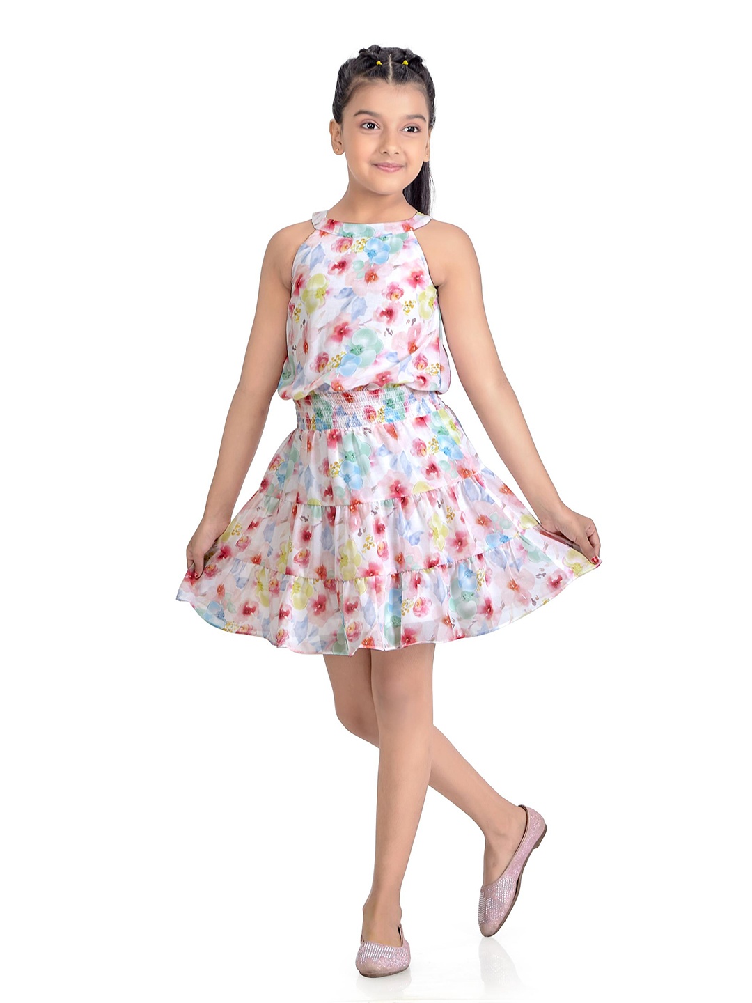 

Tiny Girl Floral Printed Fit & Flare Dress, White