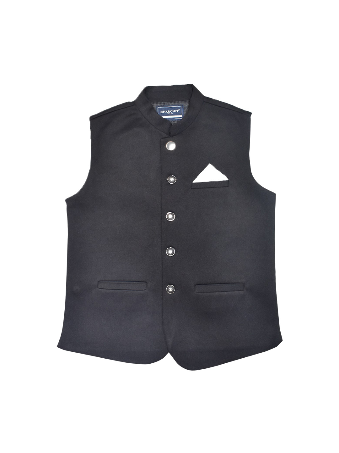 

CAVIO Boys Pure Cotton Woven Nehru Jacket, Black