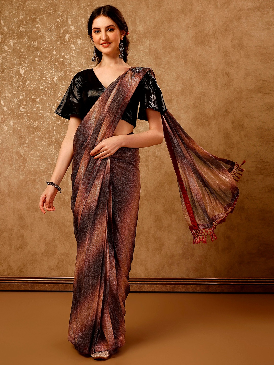 

Indian Women Ombre Ready To Wear Saree, Brown