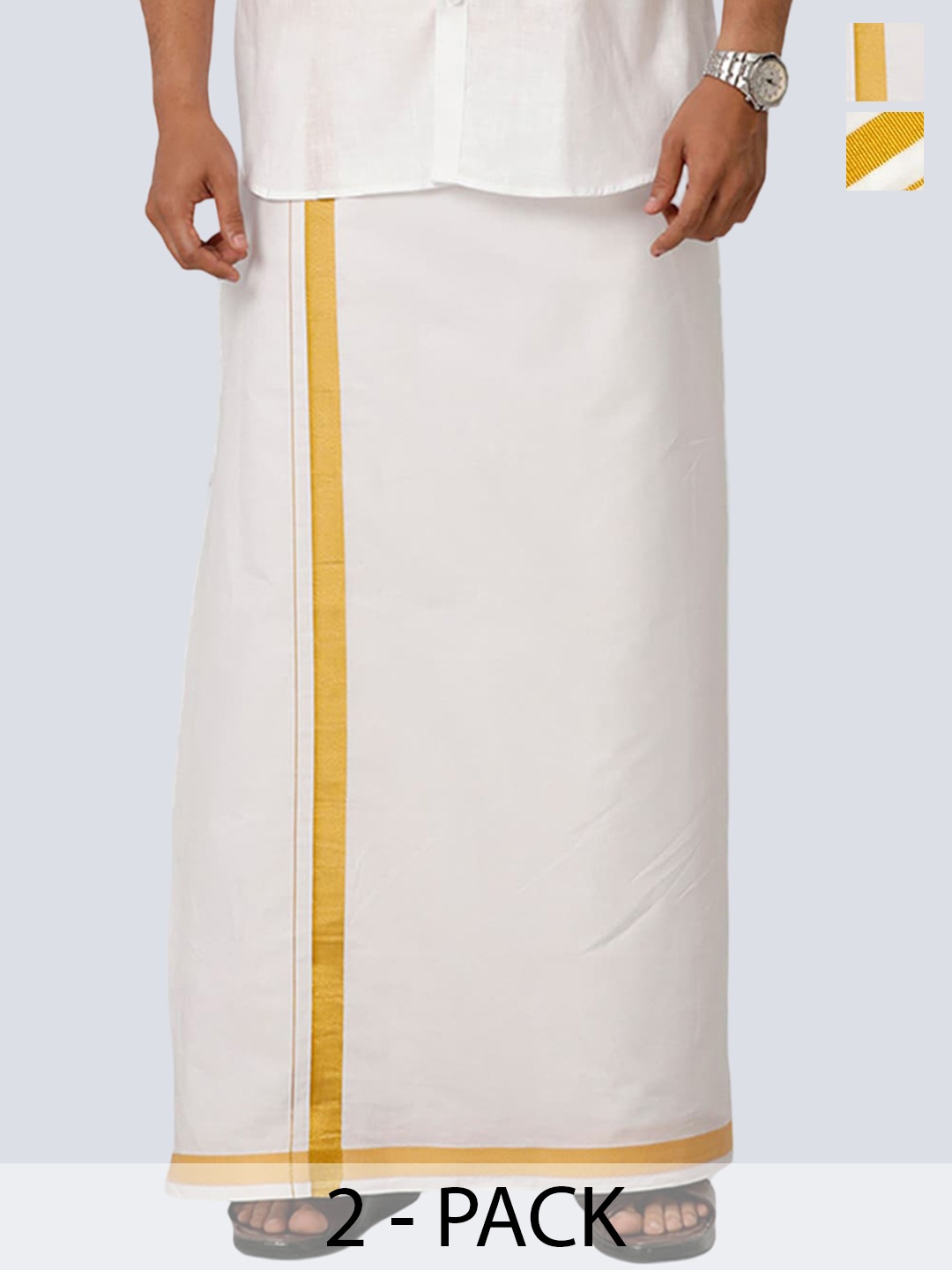

Ramraj Men Pack of 2 Pure Cotton Dhotis With Zari Border, White