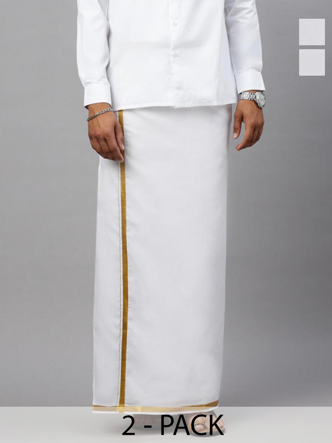 

Ramraj Men Pack of 2 Pure Cotton Dhotis With Zari Border, White