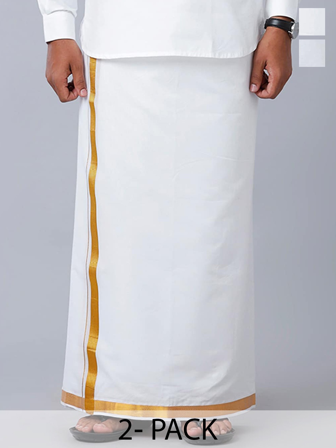 

Ramraj Men Pack of 2 Pure Cotton Dhotis With Zari Border, White