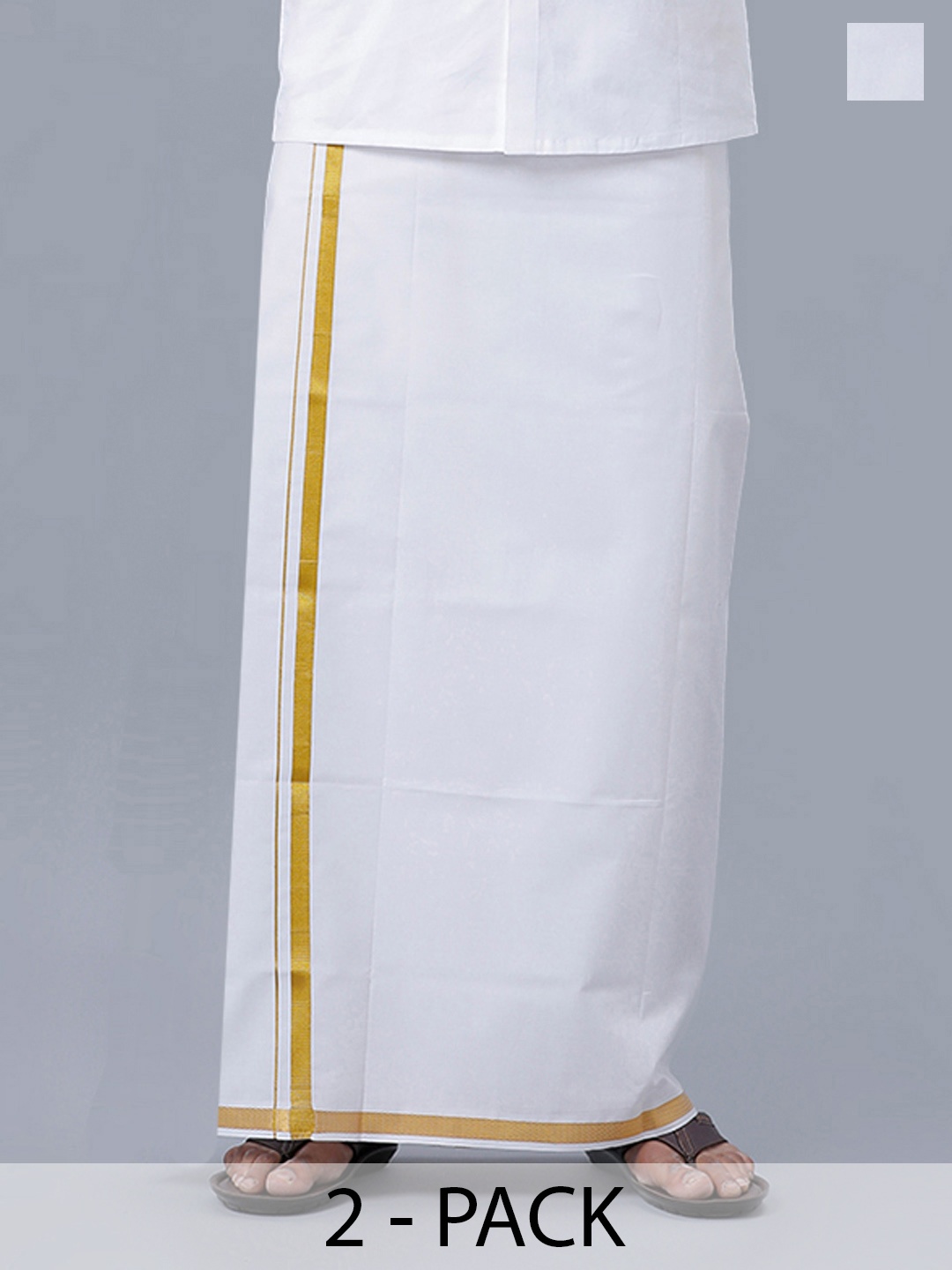 

Ramraj Men Pack of 2 Pure Cotton Dhotis With Zari Border, White