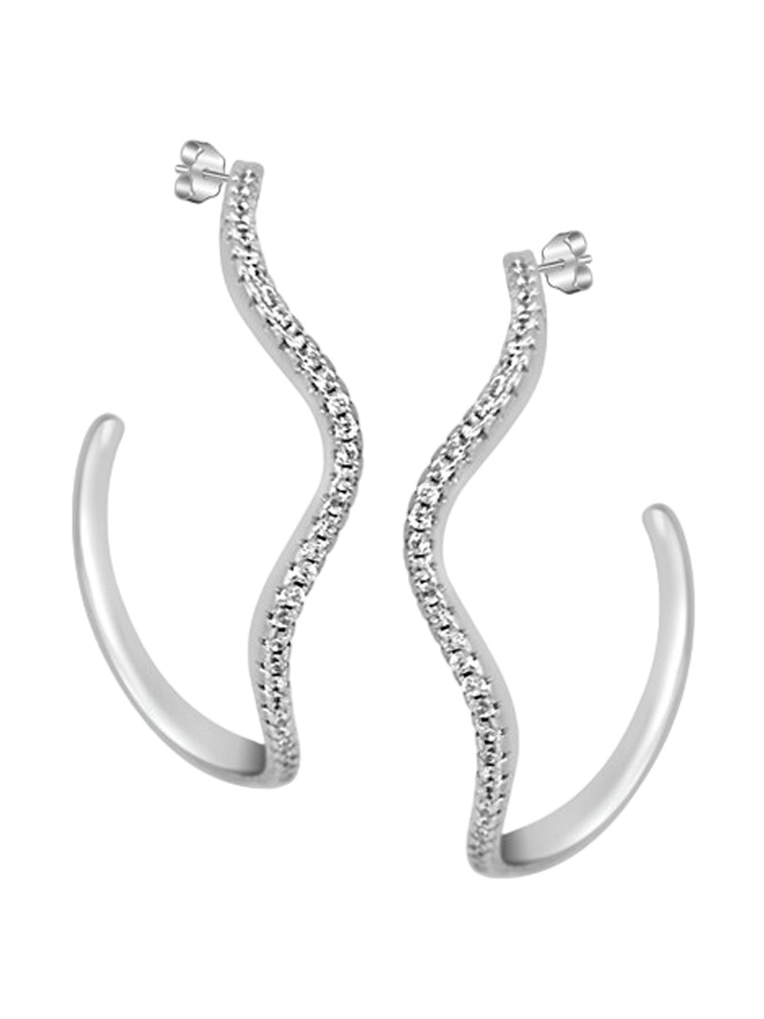 

925 SILLER 925 Pure Silver C Shape Hoop Earrings With Back Screw