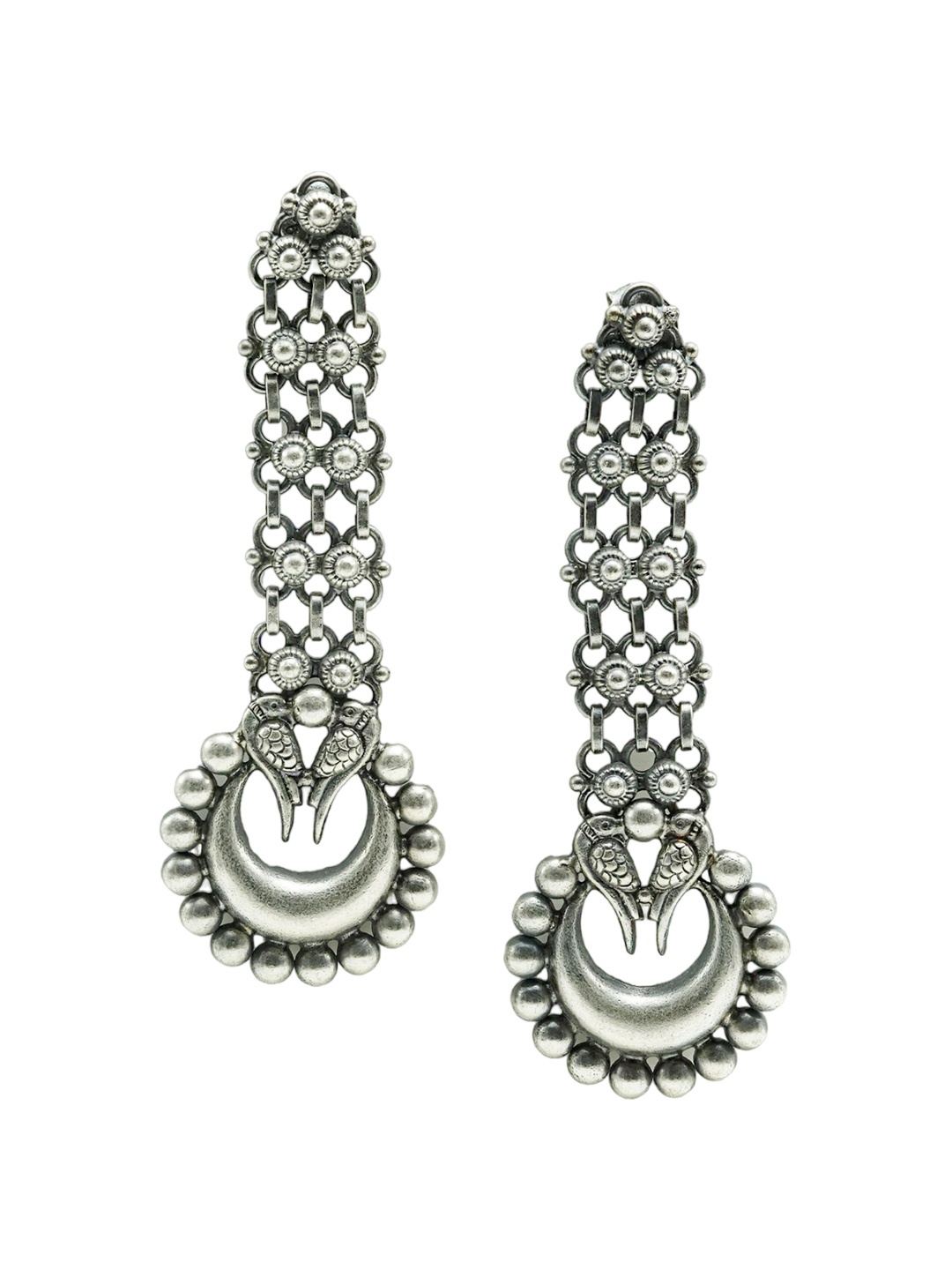 

925 SILLER 925 Pure Antique Silver Long Drop Earrings