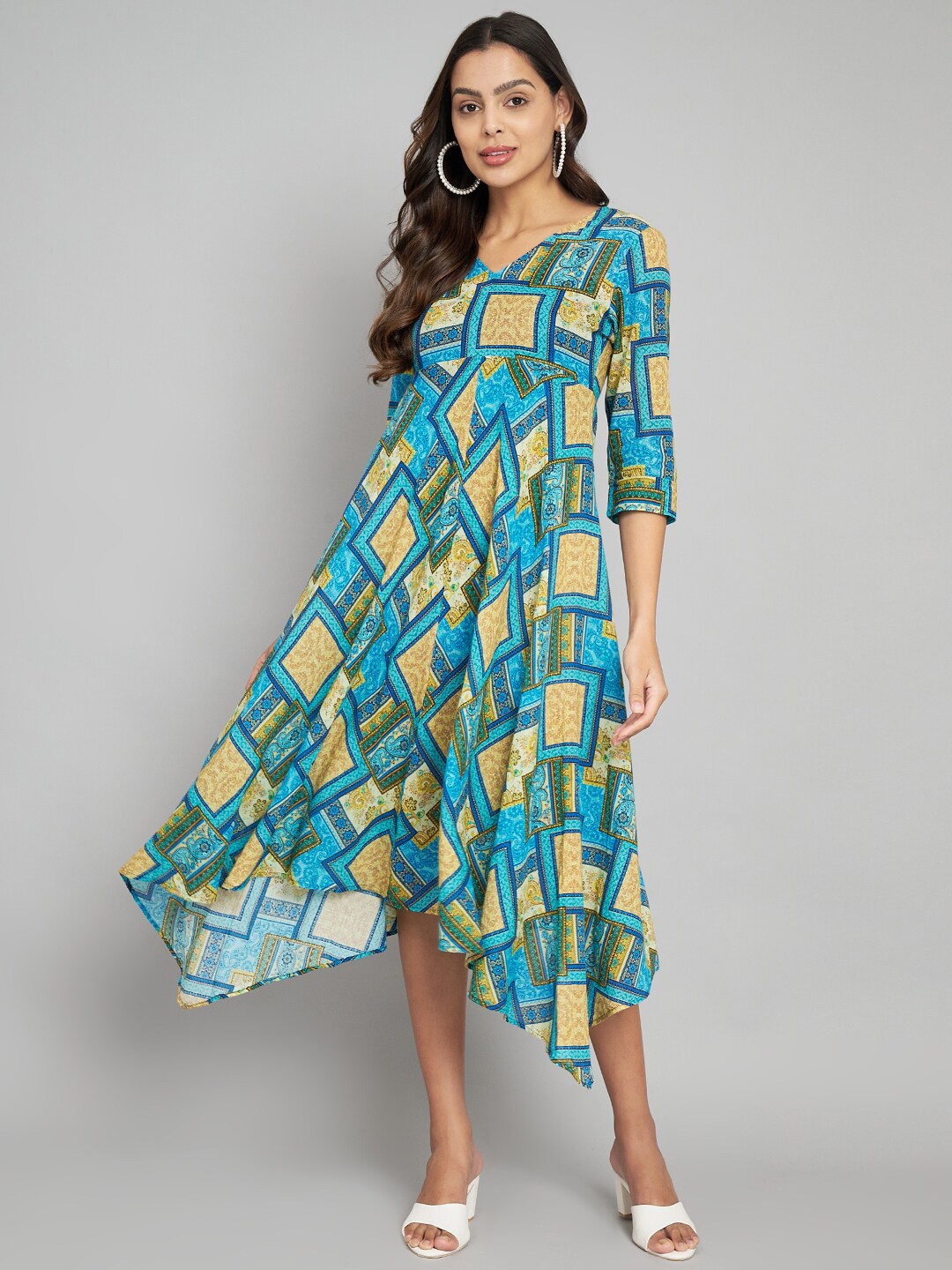 

Amagyaa Geometric Printed A-Line Midi Dress, Blue