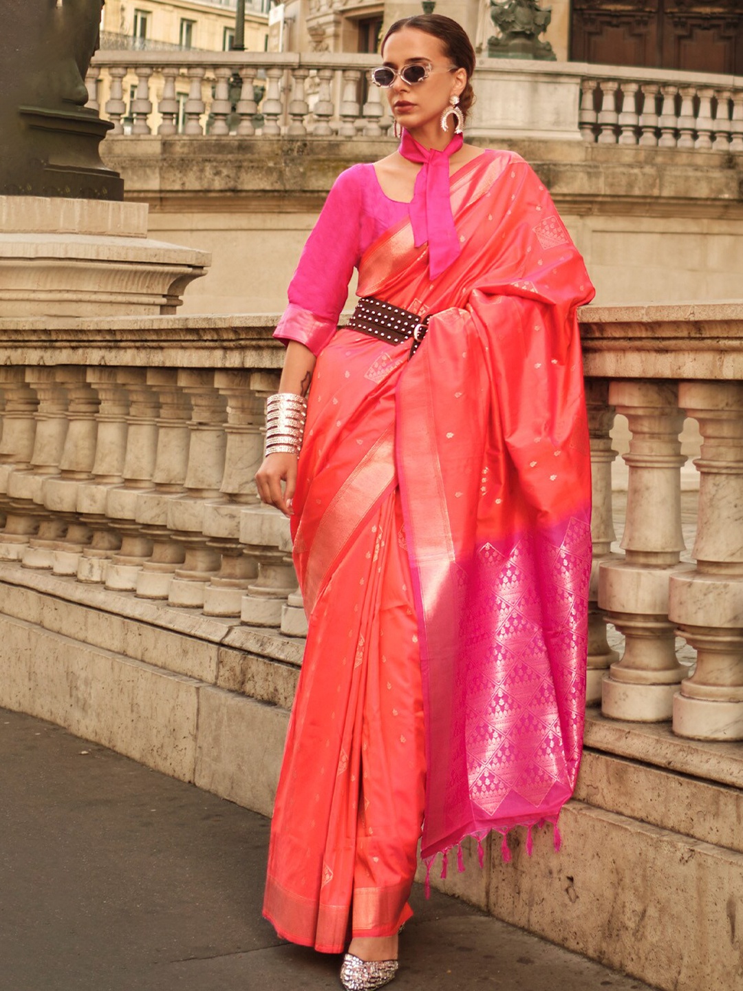 

DEVATITHI Ethnic Motifs Woven Design Zari Detailed Banarasi Saree, Orange