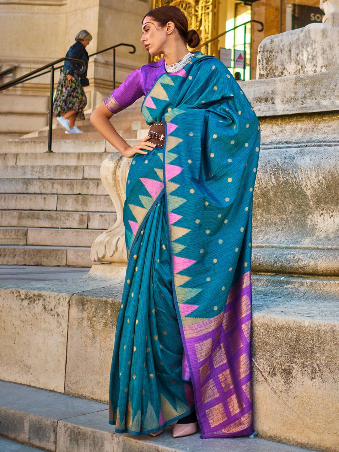 

DEVATITHI Ethnic Motifs Woven Design Zari Detailed Banarasi Saree, Blue