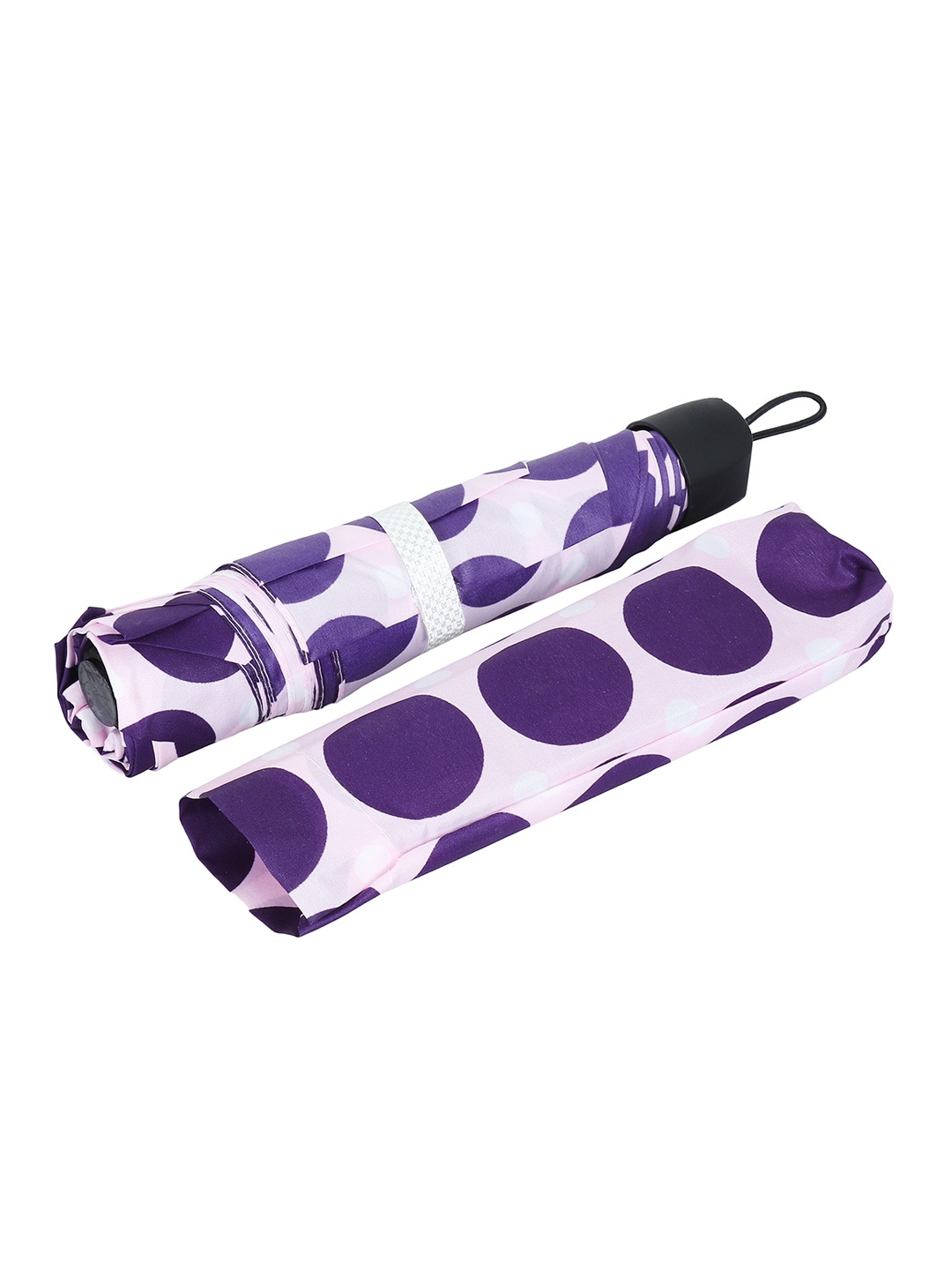 

LOOM LEGACY Polka Dot Printed Rain And Sun Protective Manual 3 Fold Umbrella, Purple