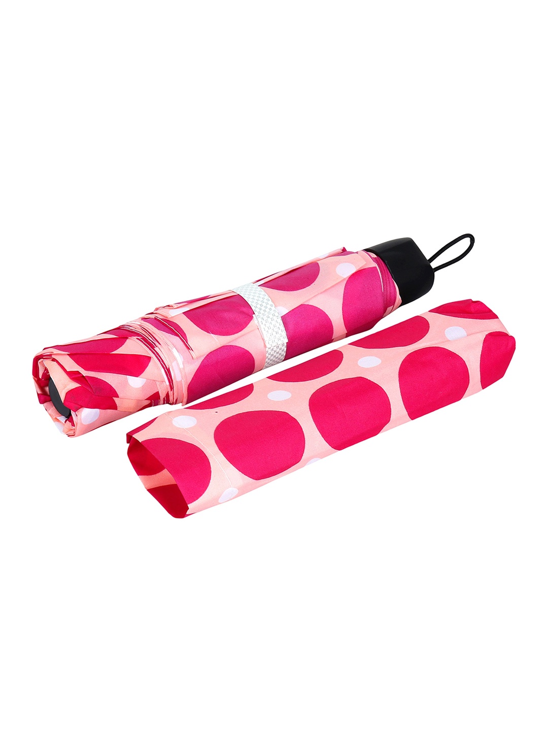 

LOOM LEGACY Polka Dot Printed Rain And Sun Protective Manual 3 Fold Umbrella, Pink