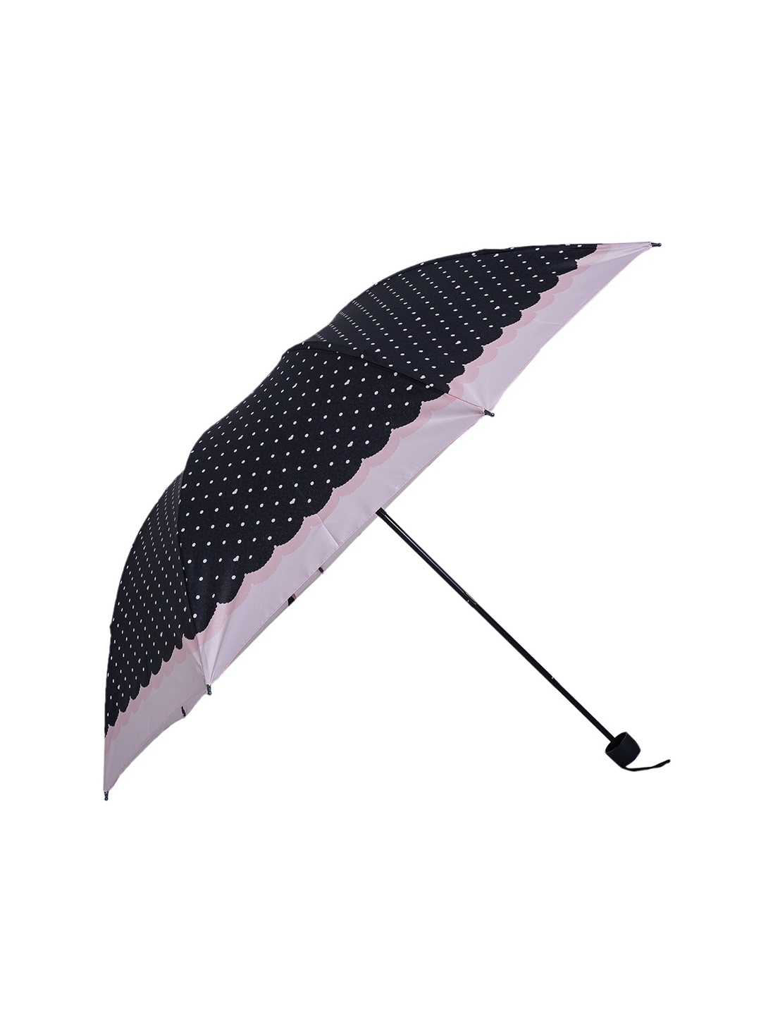 

LOOM LEGACY Polka Dot Printed Rain And Sun Protective Manual 3 Fold Umbrella, Black