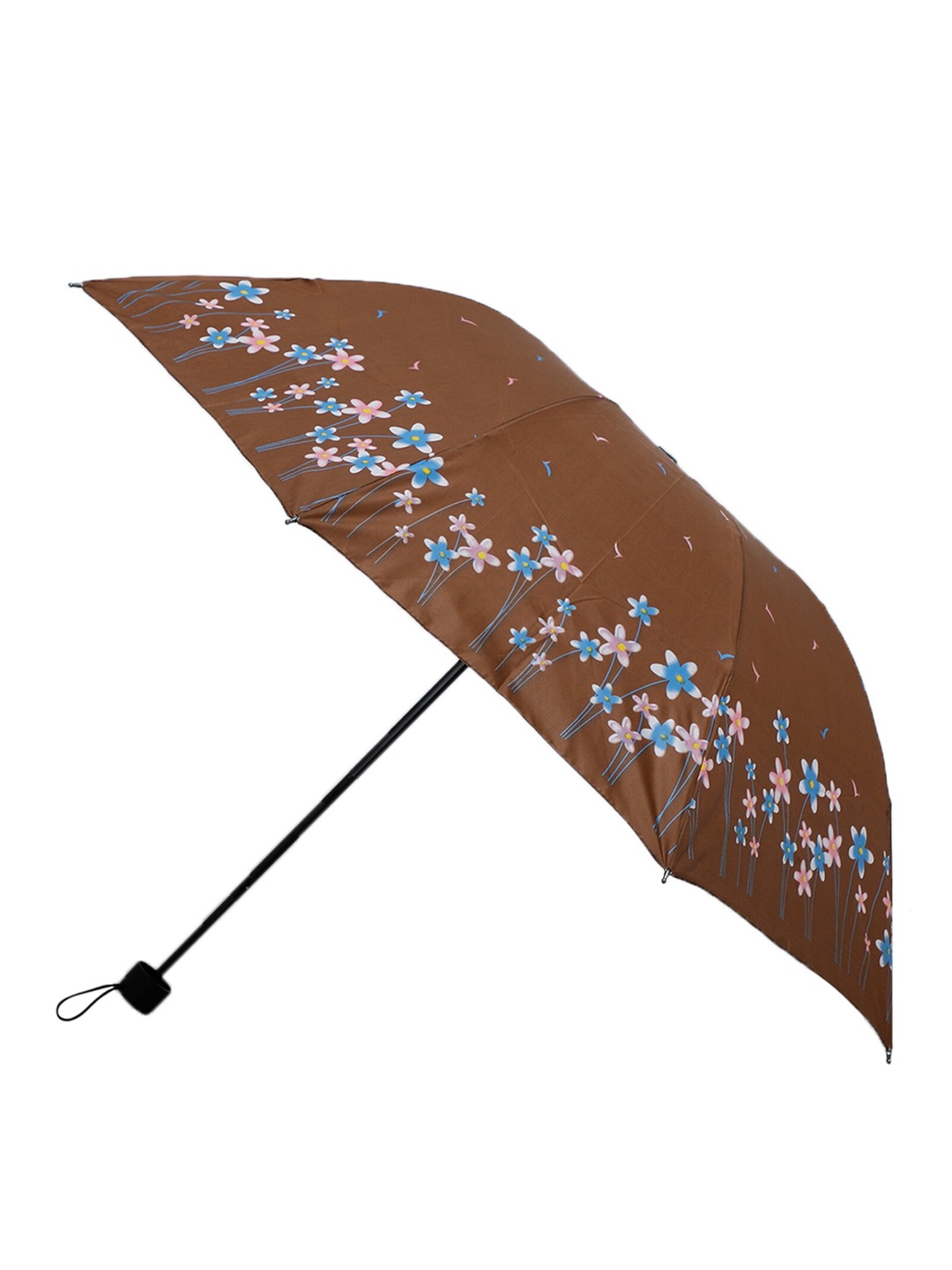 

LOOM LEGACY Floral Printed Rain And Sun Protective Manual 3 Fold Umbrella, Brown