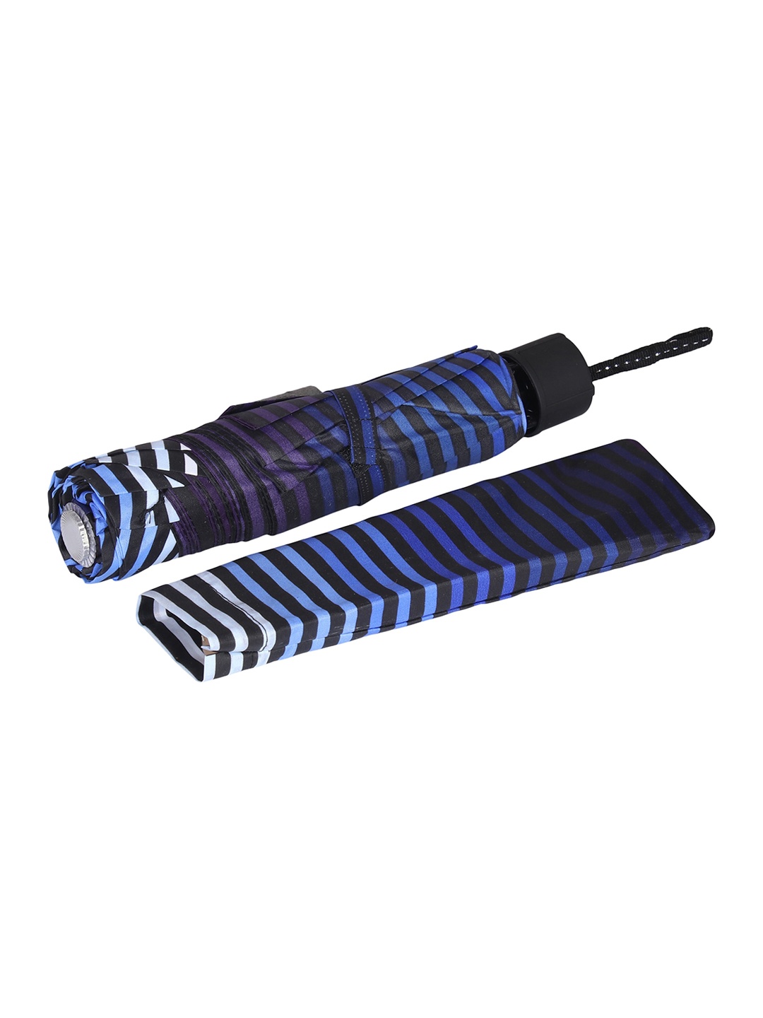 

LOOM LEGACY Striped Rain And Sun Protective Manual 3 Fold Umbrella, Blue