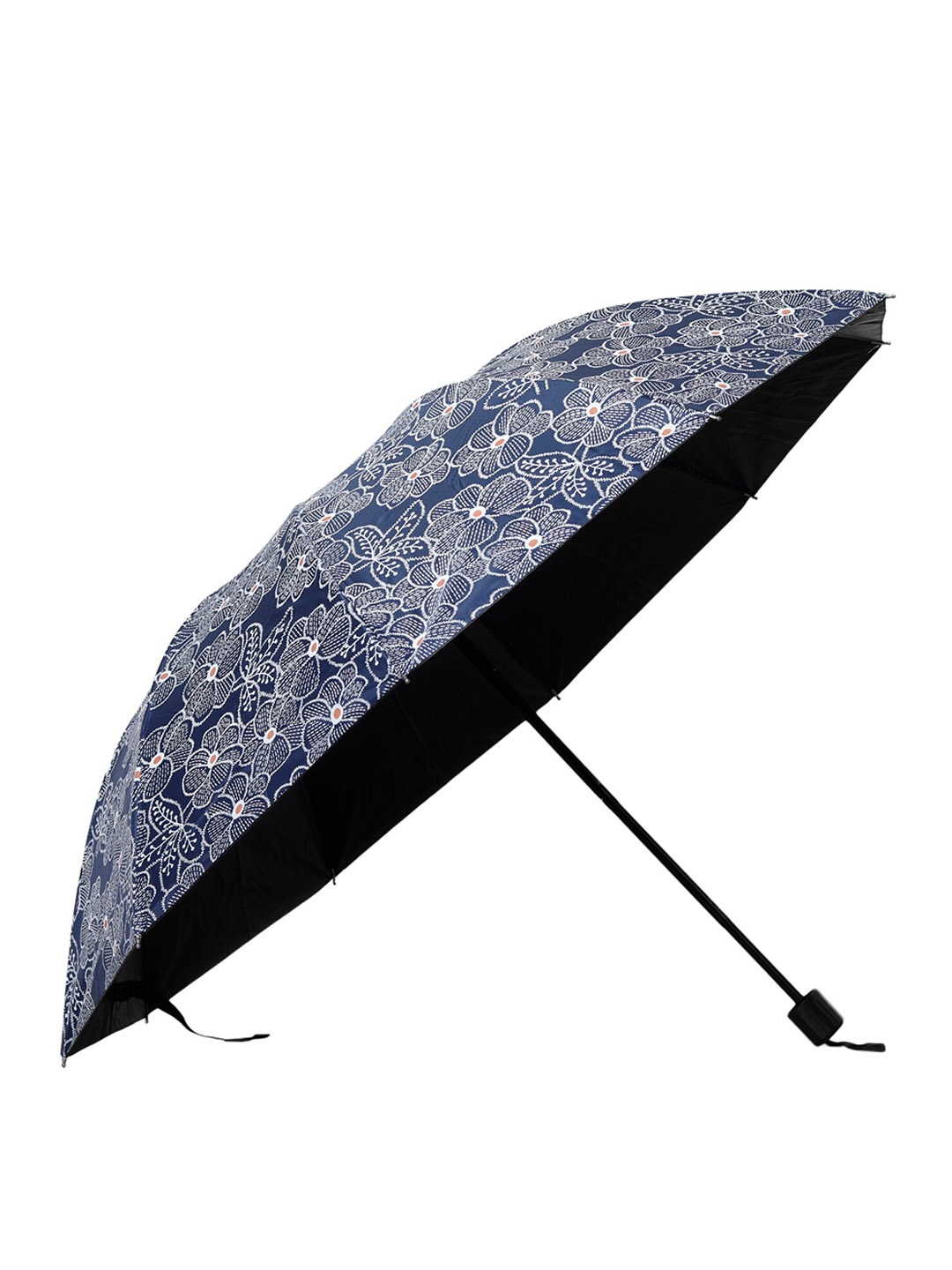 

LOOM LEGACY Floral Printed Rain And Sun Protective Manual 3 Fold Umbrella, Navy blue