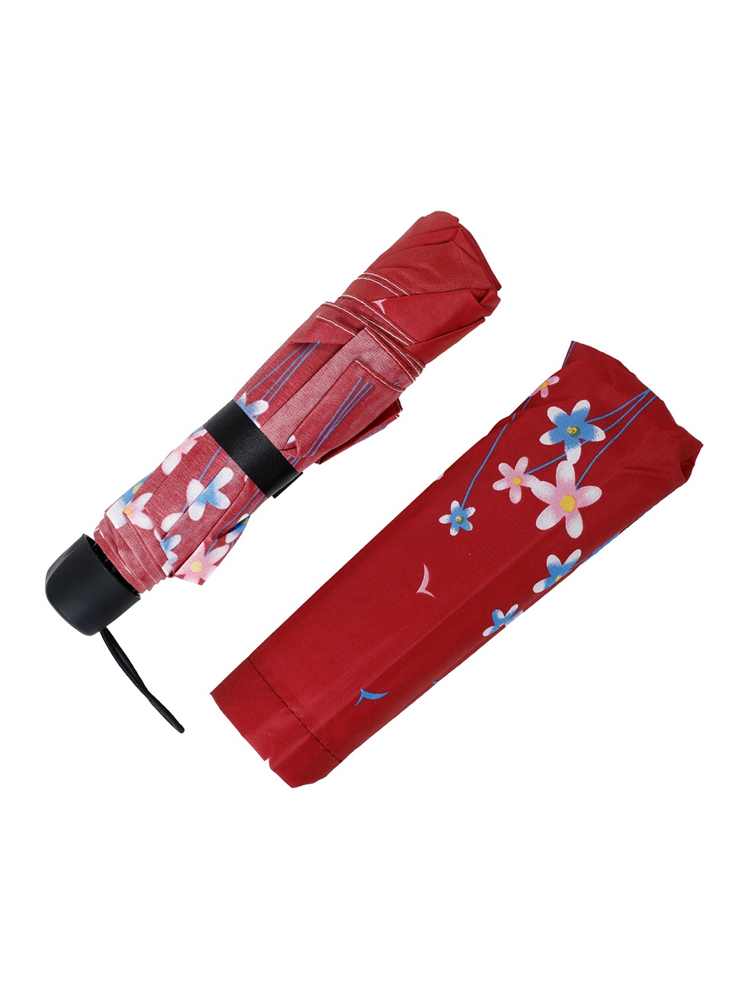 

LOOM LEGACY Floral Printed Rain And Sun Protective Manual 3 Fold Umbrella, Red