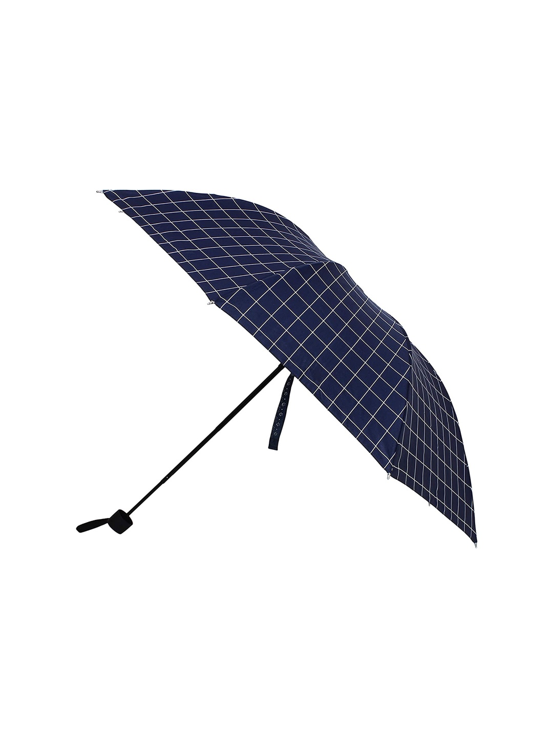 

LOOM LEGACY Checked Rain And Sun Protective Manual 3 Fold Umbrella, Navy blue