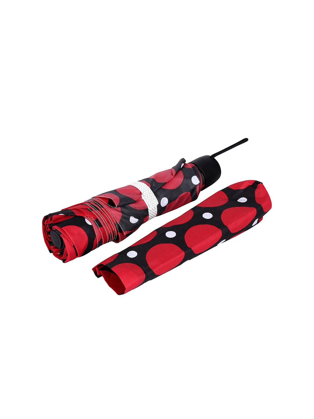 

LOOM LEGACY Polka Dot Printed Rain And Sun Protective Manual 3 Fold Umbrella, Red