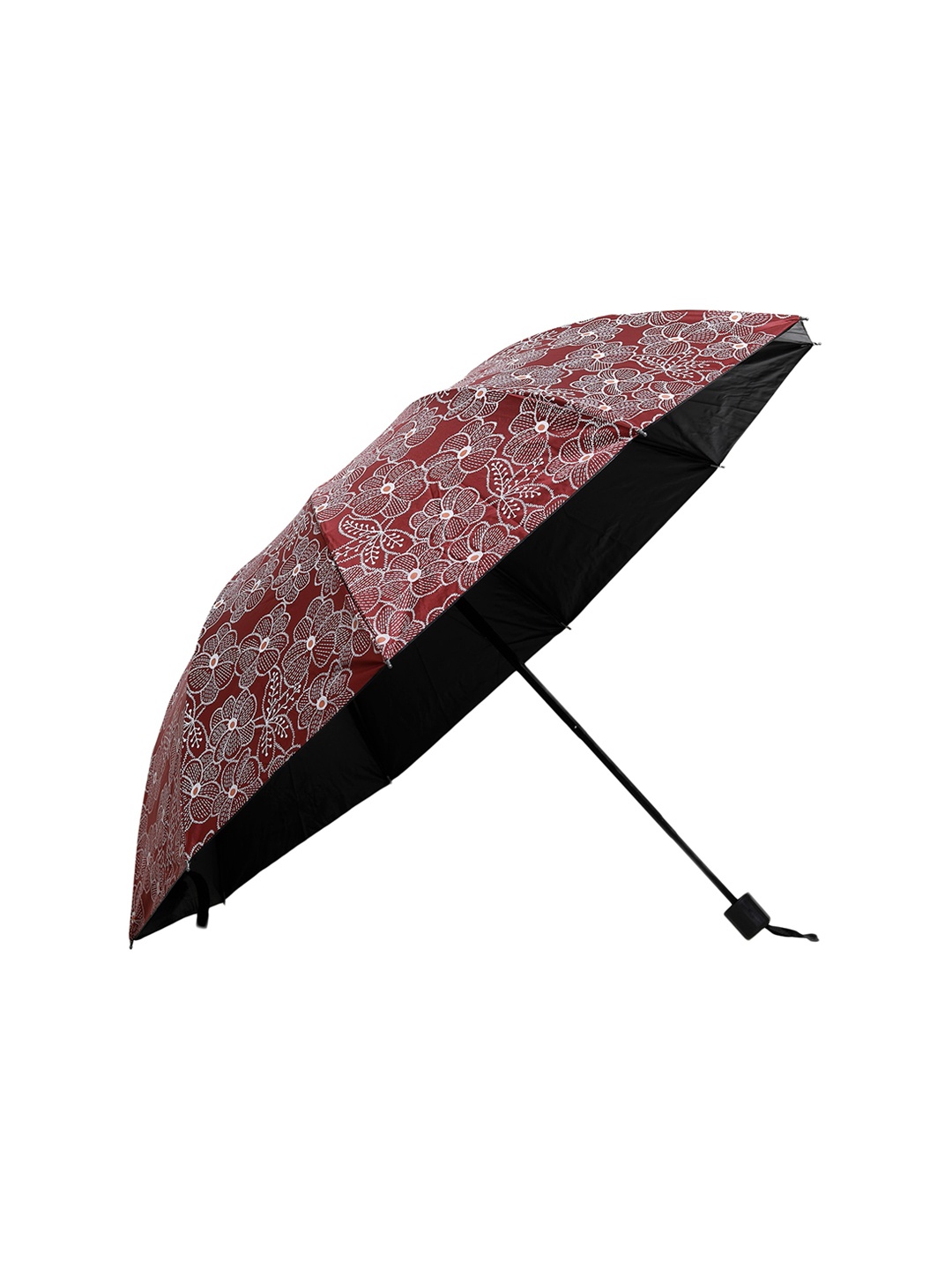 

LOOM LEGACY Floral Printed Rain And Sun Protective Manual 3 Fold Umbrella, Maroon