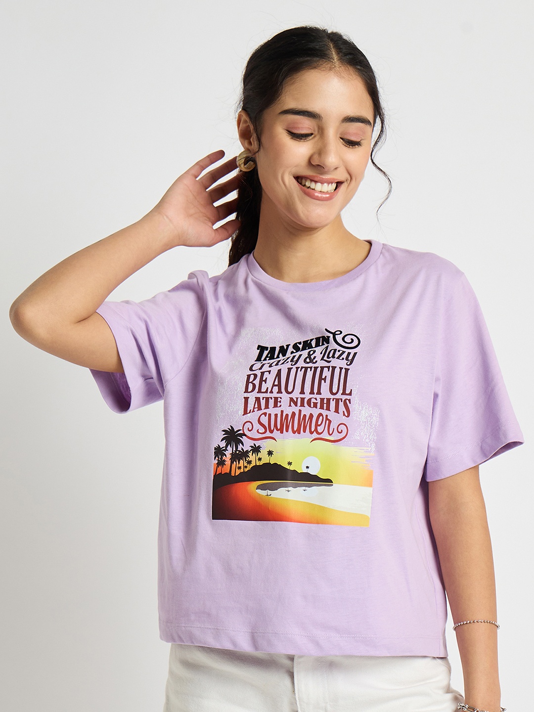 

EDRIO Print Cotton Top, Lavender