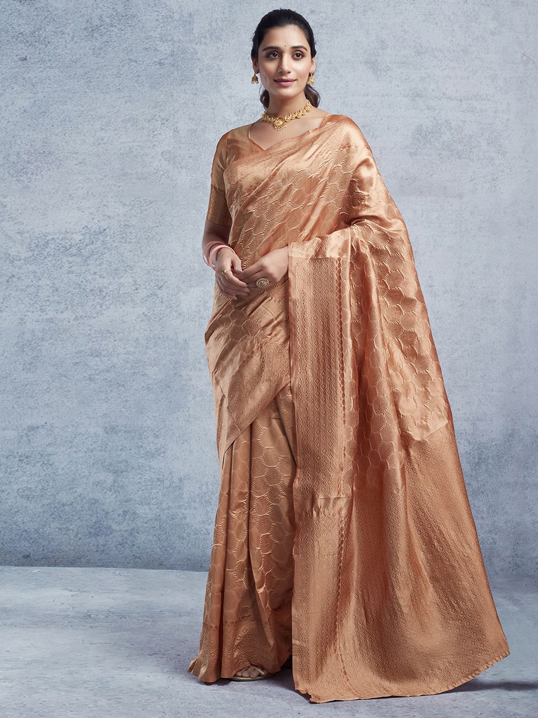 

KALINI Ethnic Motifs Art Silk Banarasi Saree, Orange