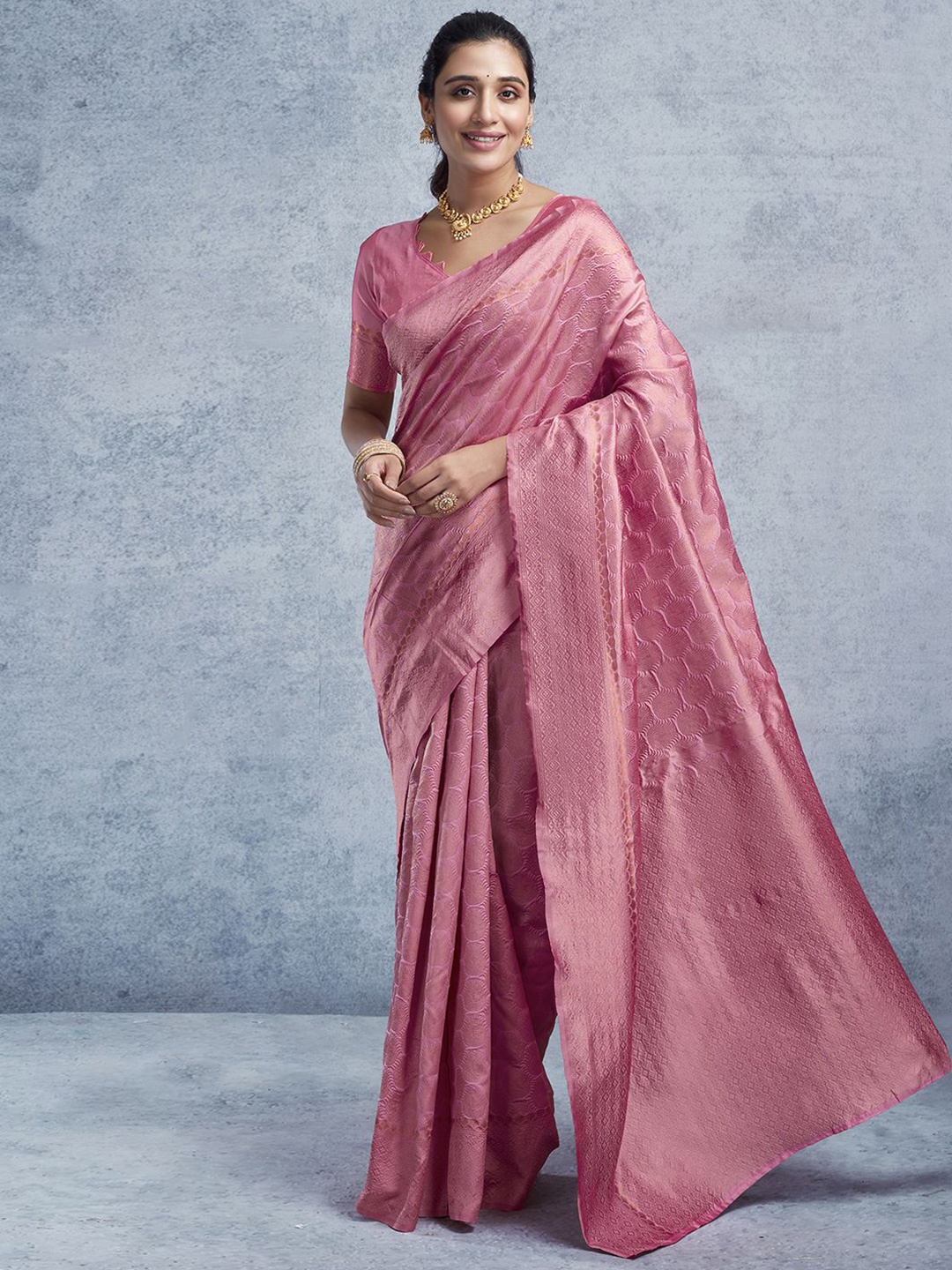 

KALINI Woven Design Zari Art Silk Banarasi Saree, Pink