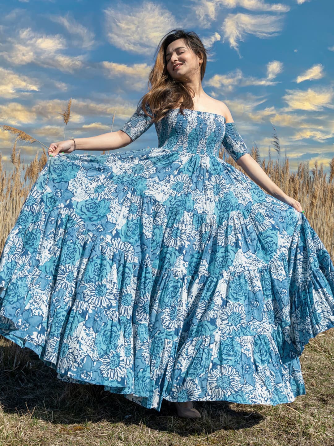 

Ziva Fashion Abstract Printed Cotton Anarkali Kurta, Blue