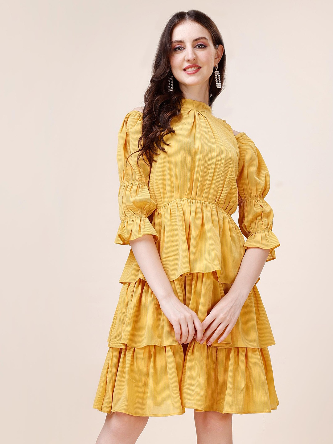 

Fashion2wear Bell Sleeve Georgette Fit & Flare Dress, Yellow
