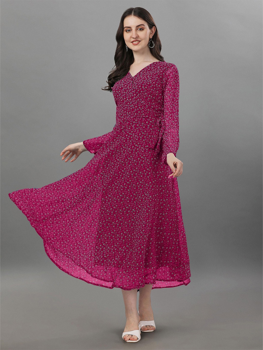

Fashion2wear Floral Print Georgette Wrap Midi Dress, Pink