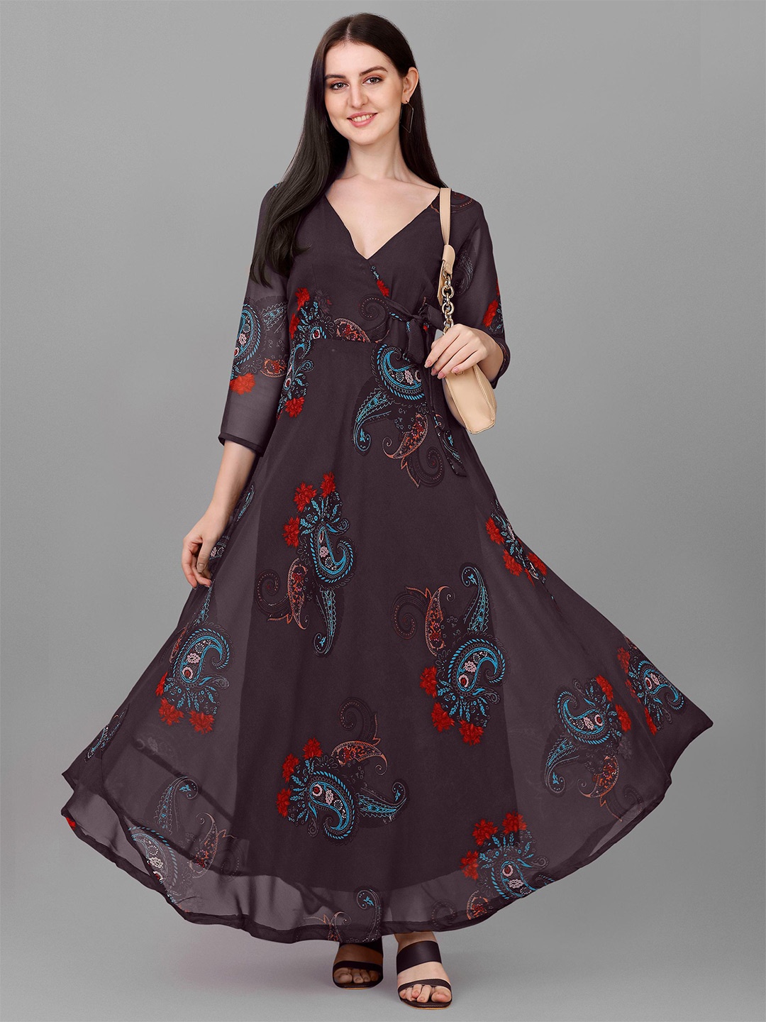 

Fashion2wear Floral Print Georgette Maxi Dress, Maroon