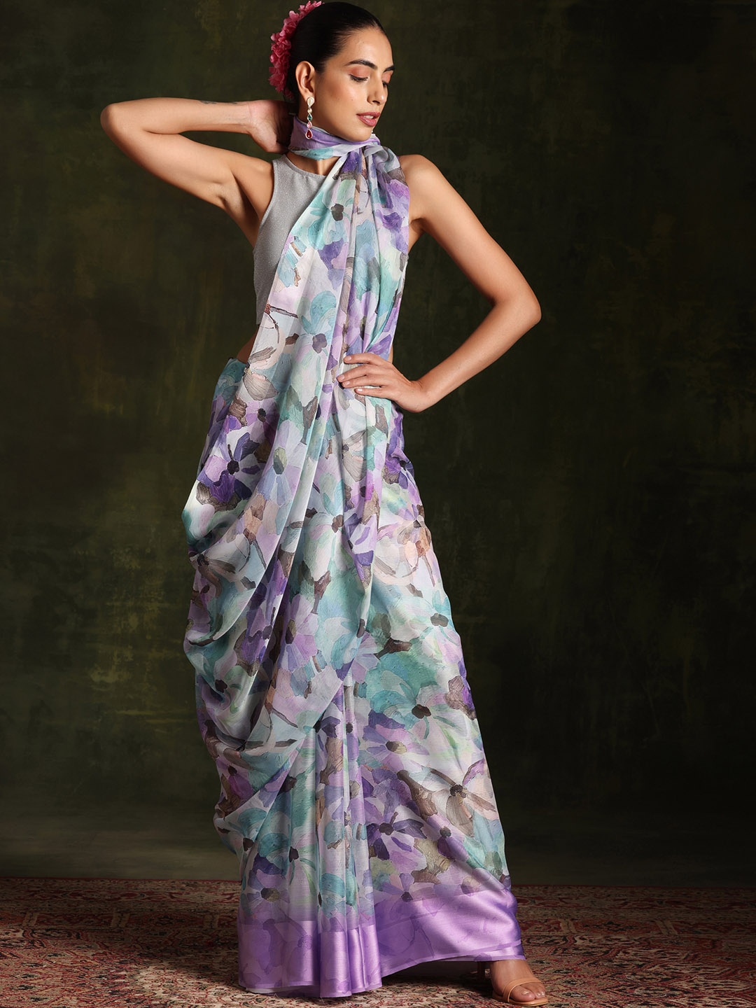 

Libas Floral Printed Saree, Lavender