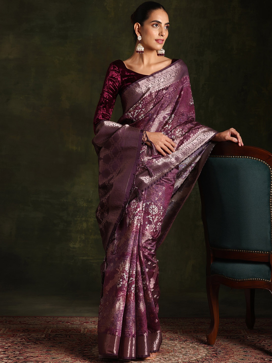 

Libas Purple Woven Design Zari Brocade Saree