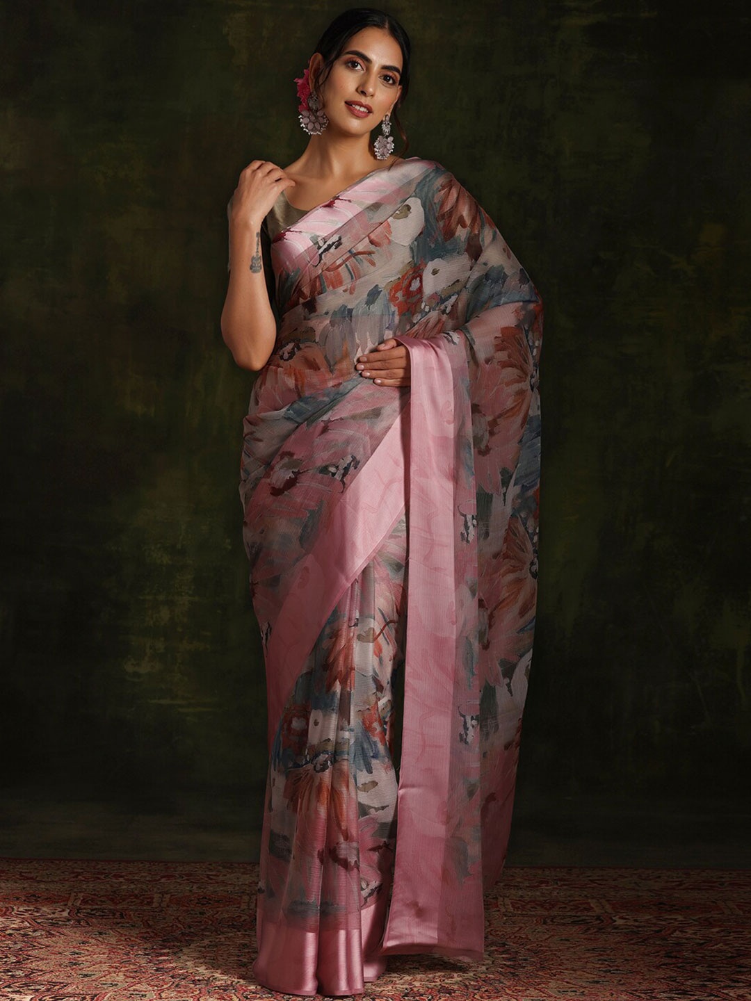 

Libas Pink Floral Printed Saree