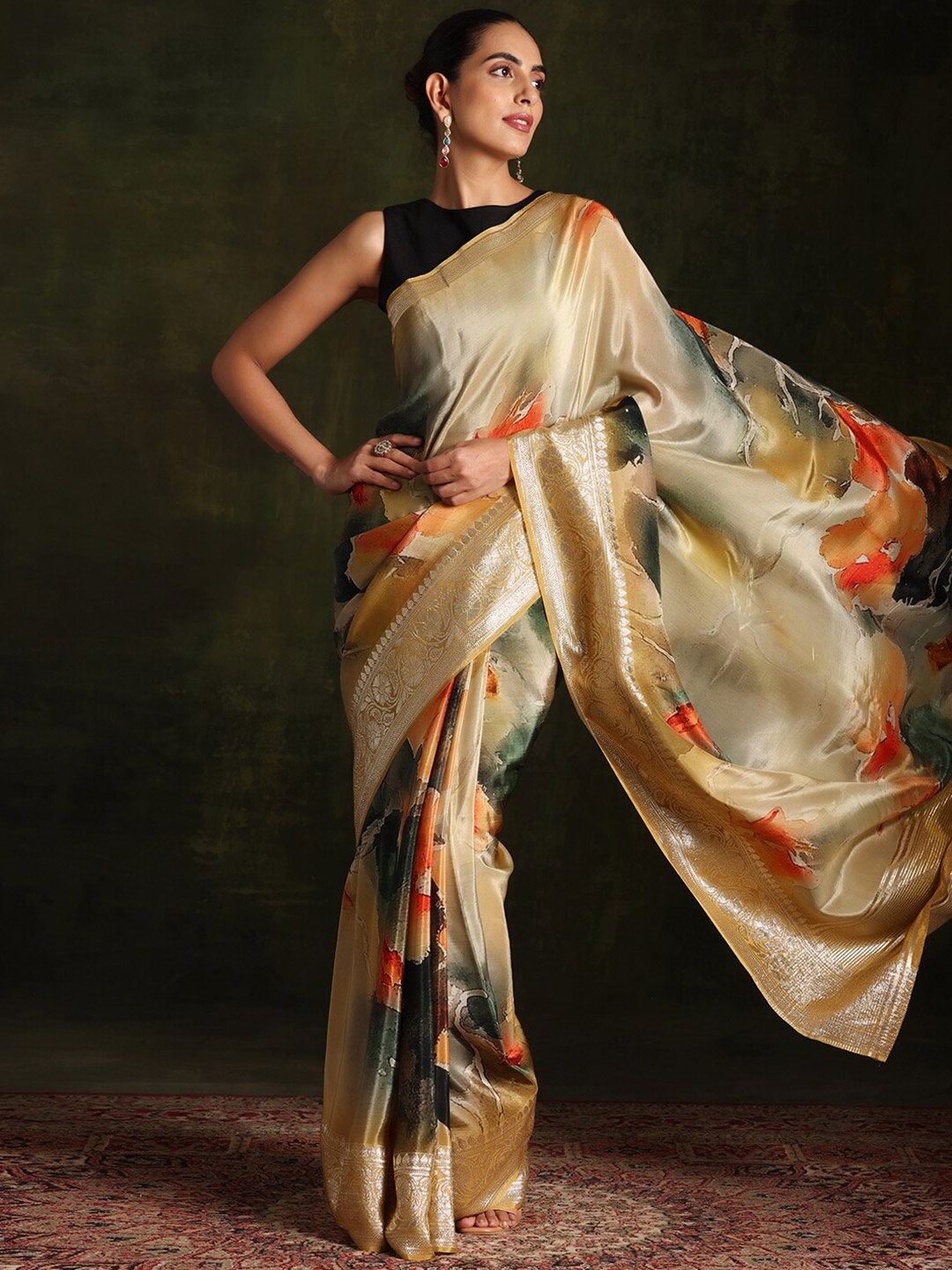 

Libas Abstract Printed Zari Organza Saree, Yellow