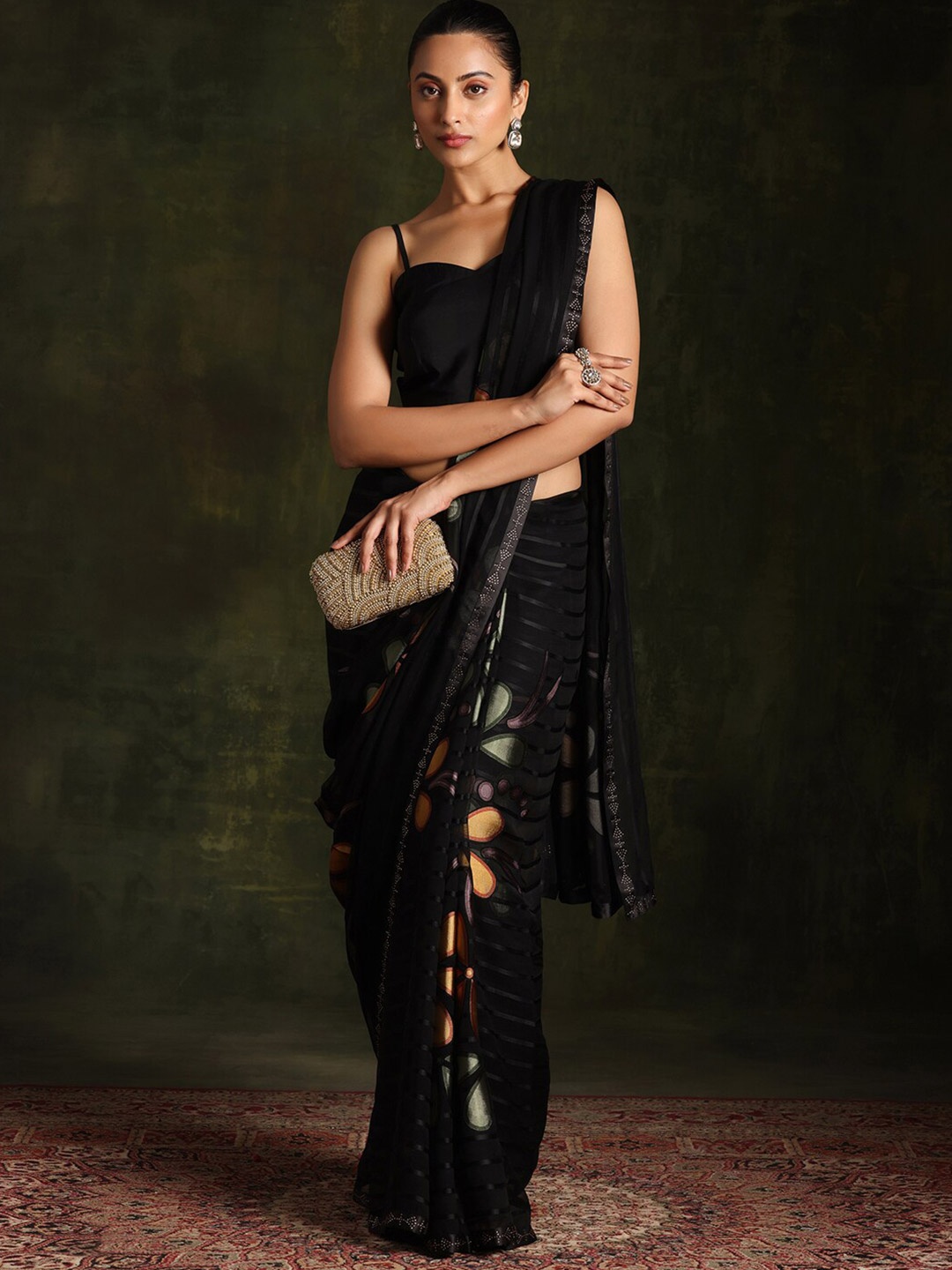 

Libas Black Floral Beads and Stones Brasso Saree
