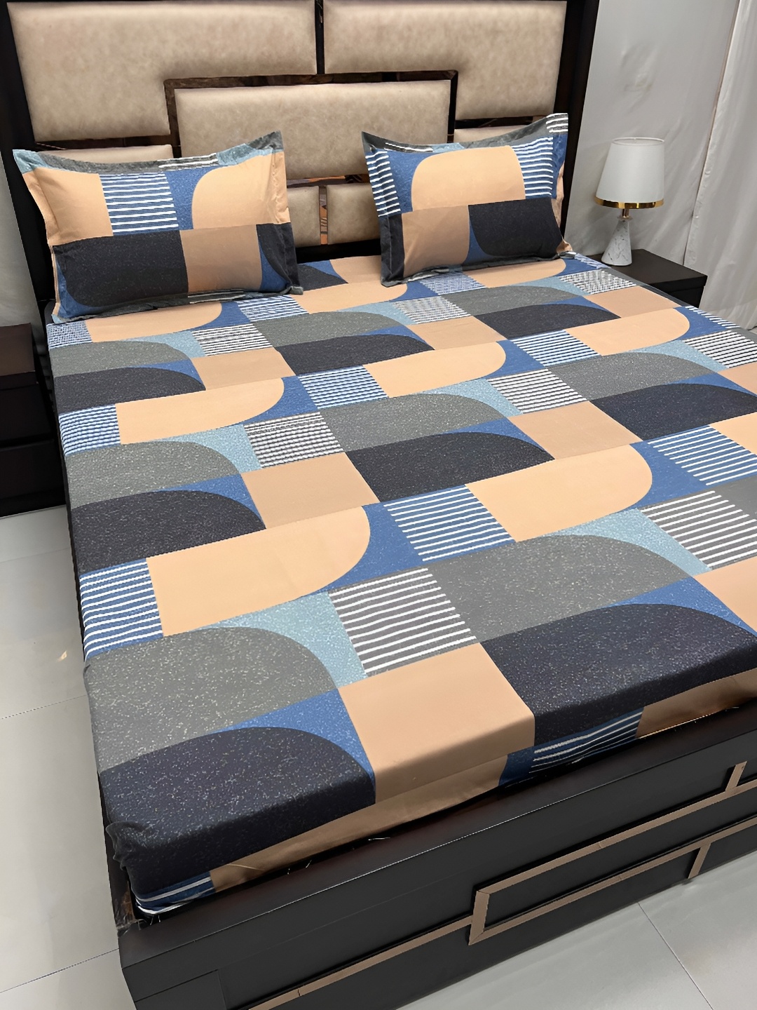 

Pure Decor Blue & White Striped 240 TC Cotton Queen Bedsheet with 2 Pillow Covers