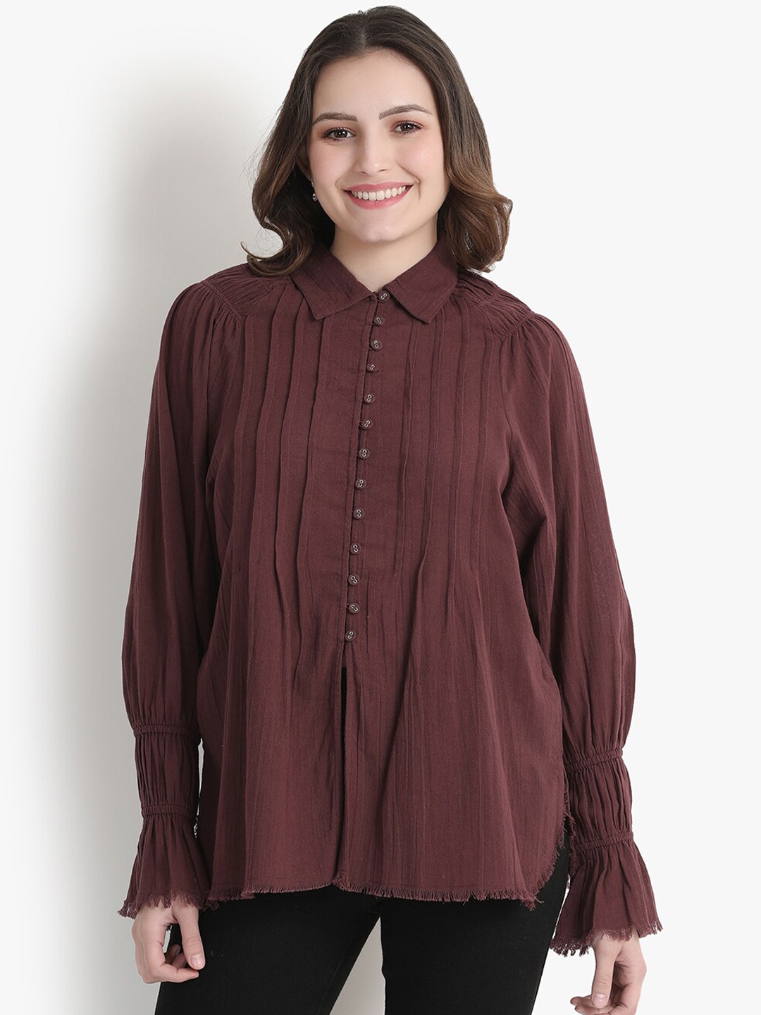 

putsum Classic Spread Collar Long Sleeves Linen Casual Shirt, Brown