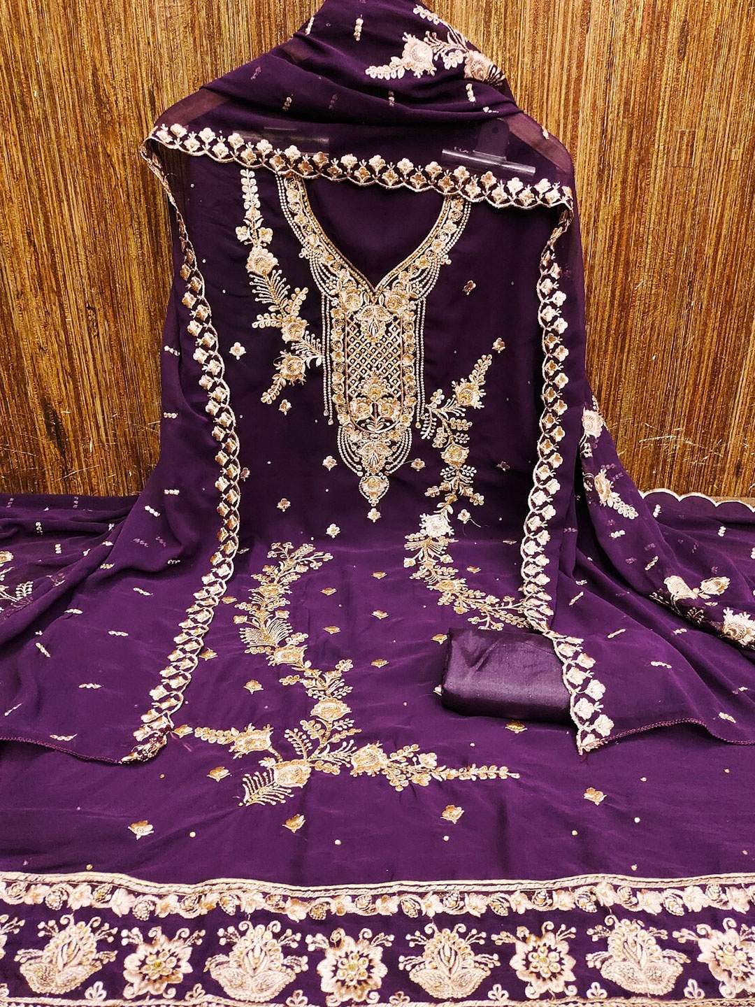 

Leeza Store Embroidered Unstitched Dress Material, Purple