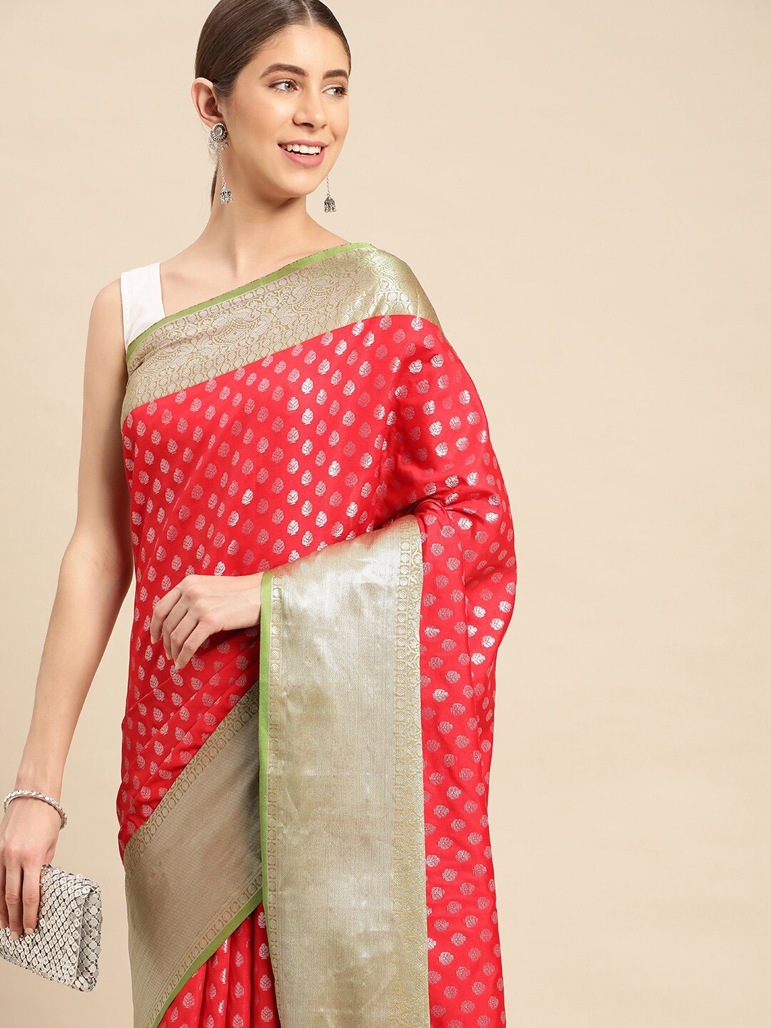 

PATLIPALLU Ethnic Motifs Woven Design Zari Banarasi Saree, Red