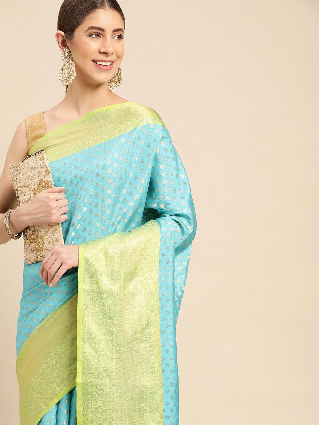 

PATLIPALLU Ethnic Motifs Woven Design Zari Banarasi Saree, Blue