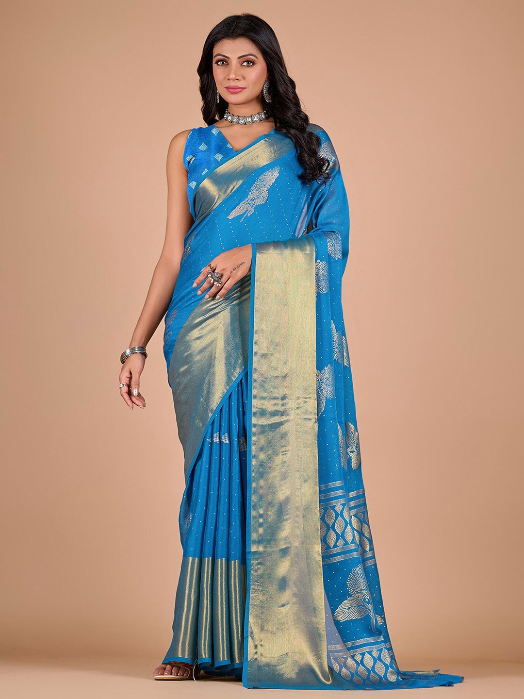 

NIRMAL CREATION Ethnic Motifs Woven Design Zari Pure Chiffon Saree, Turquoise blue