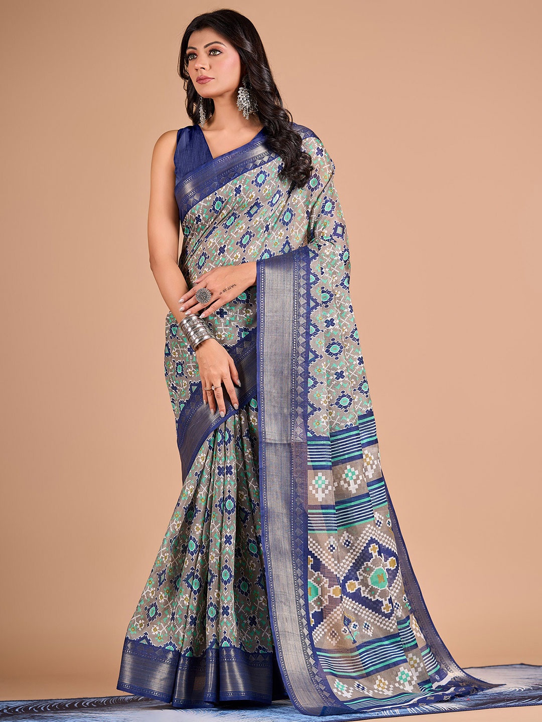 

NIRMAL CREATION Ethnic Motifs Woven Design Zari Patola Saree, Blue