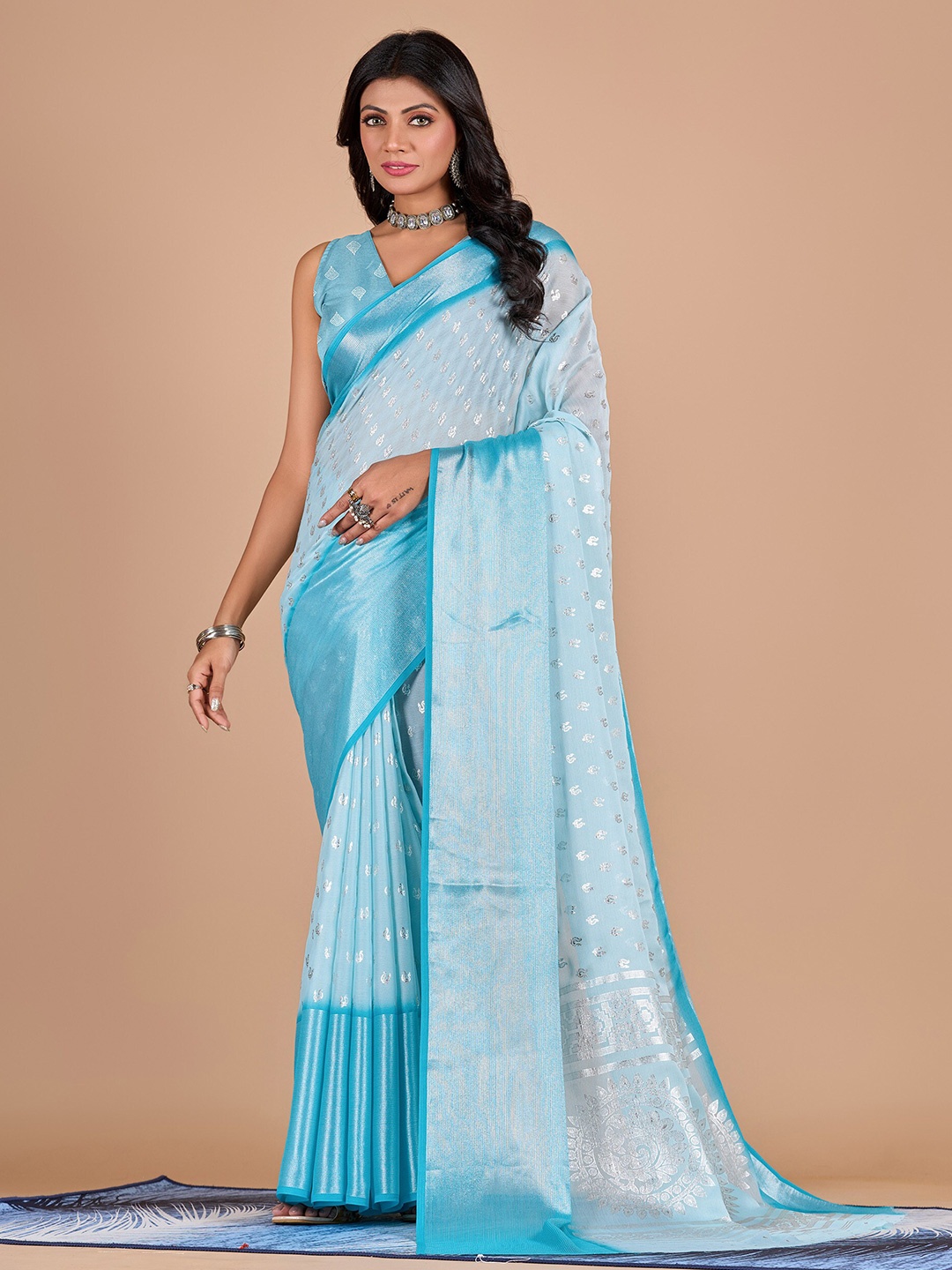

NIRMAL CREATION Ethnic Motifs Printed Zari Pure Chiffon Saree, Blue