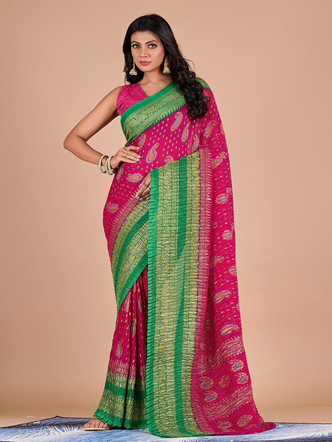 

NIRMAL CREATION Ethnic Motifs Printed Pure Chiffon Saree, Pink