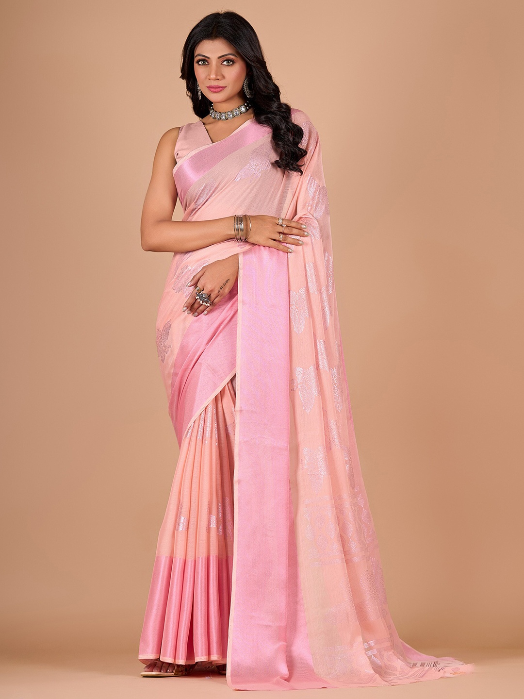

NIRMAL CREATION Ethnic Motifs Printed Pure Chiffon Saree, Pink