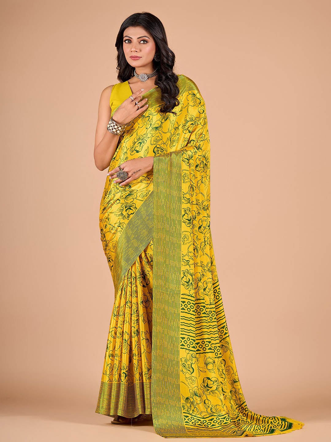 

NIRMAL CREATION Floral Printed Saree, Yellow