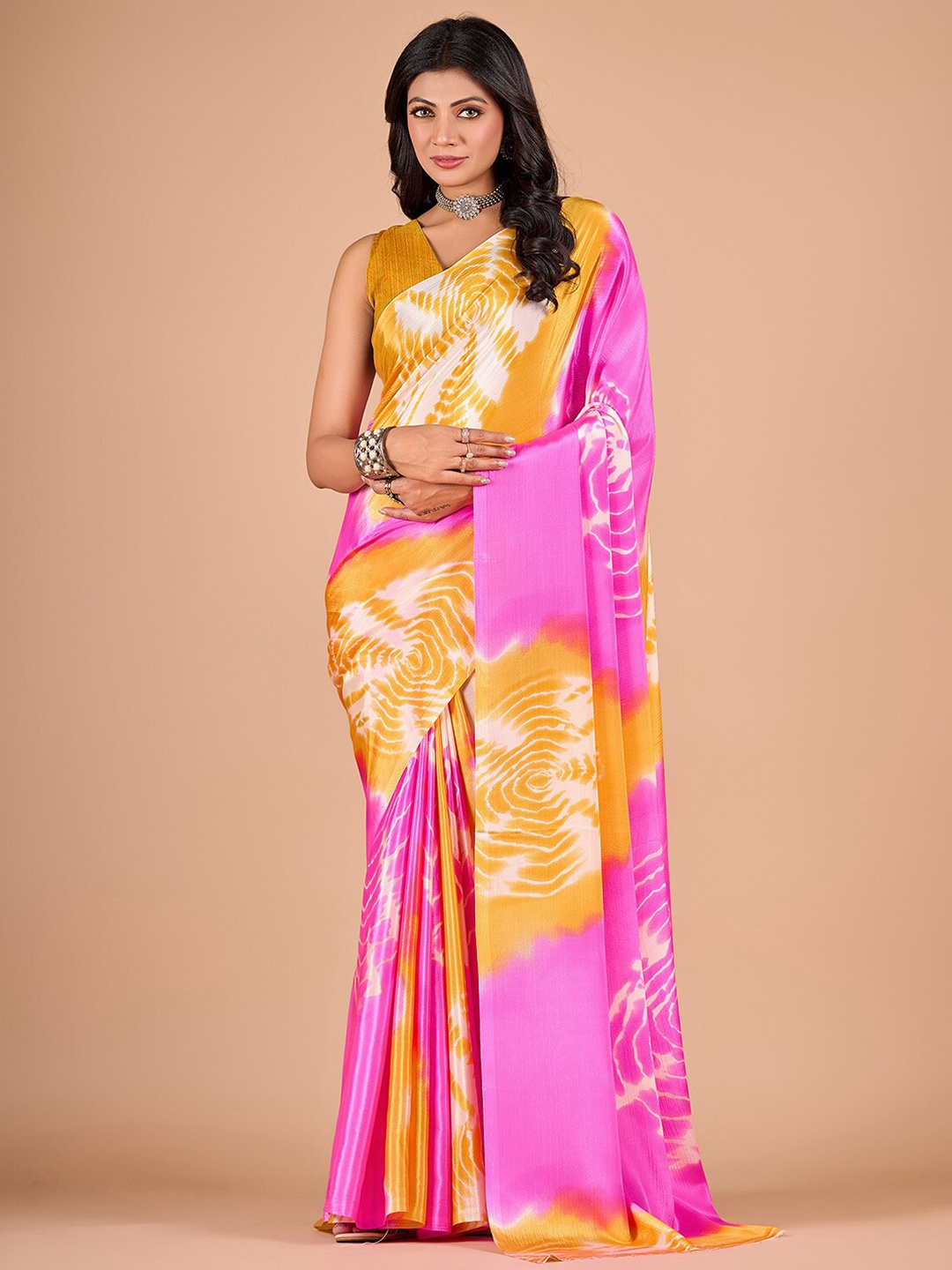 

NIRMAL CREATION Tie & Dye Dyed Shibori Saree, Pink