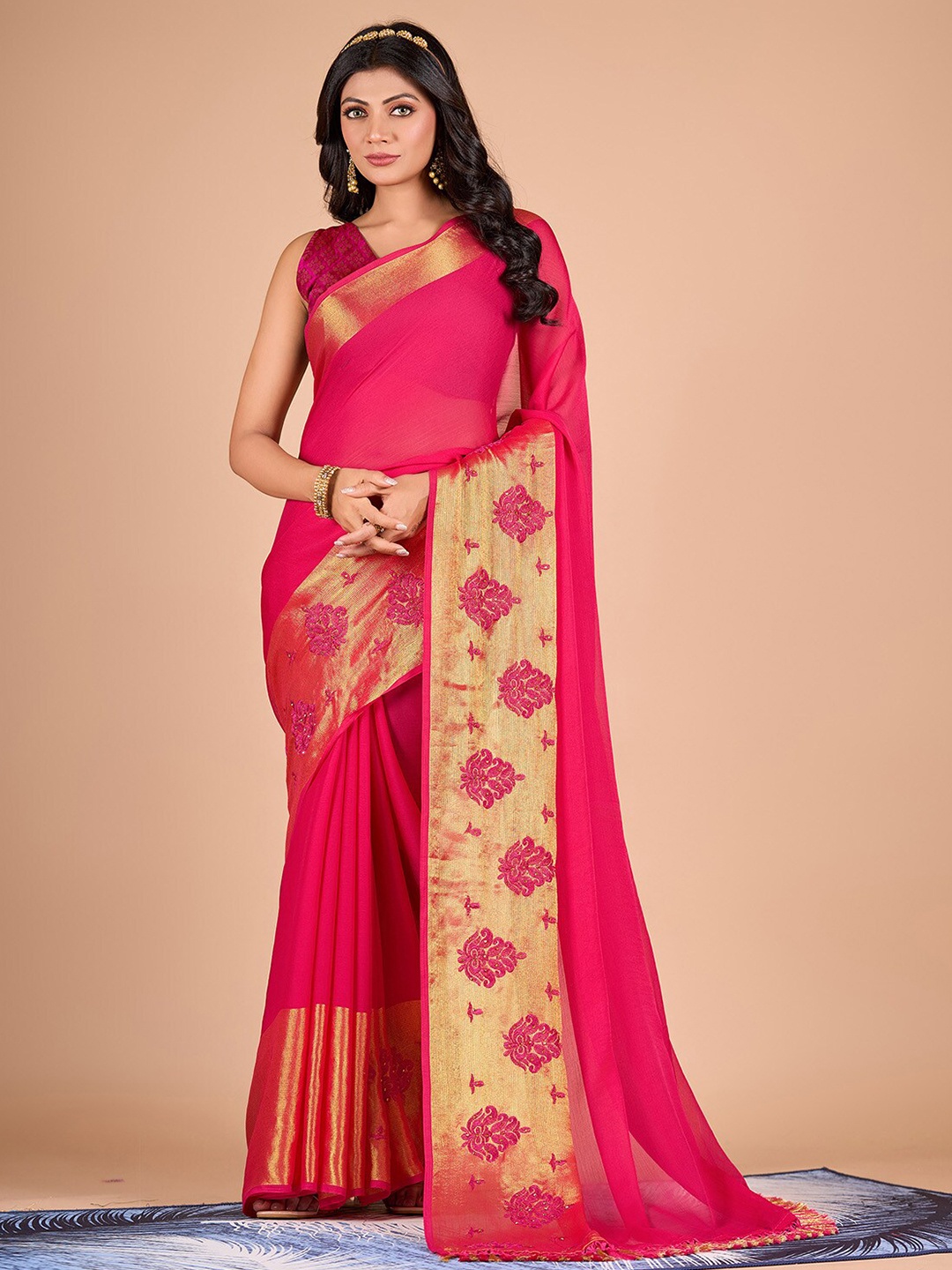 

NIRMAL CREATION Woven Design Zari Pure Chiffon Saree, Pink