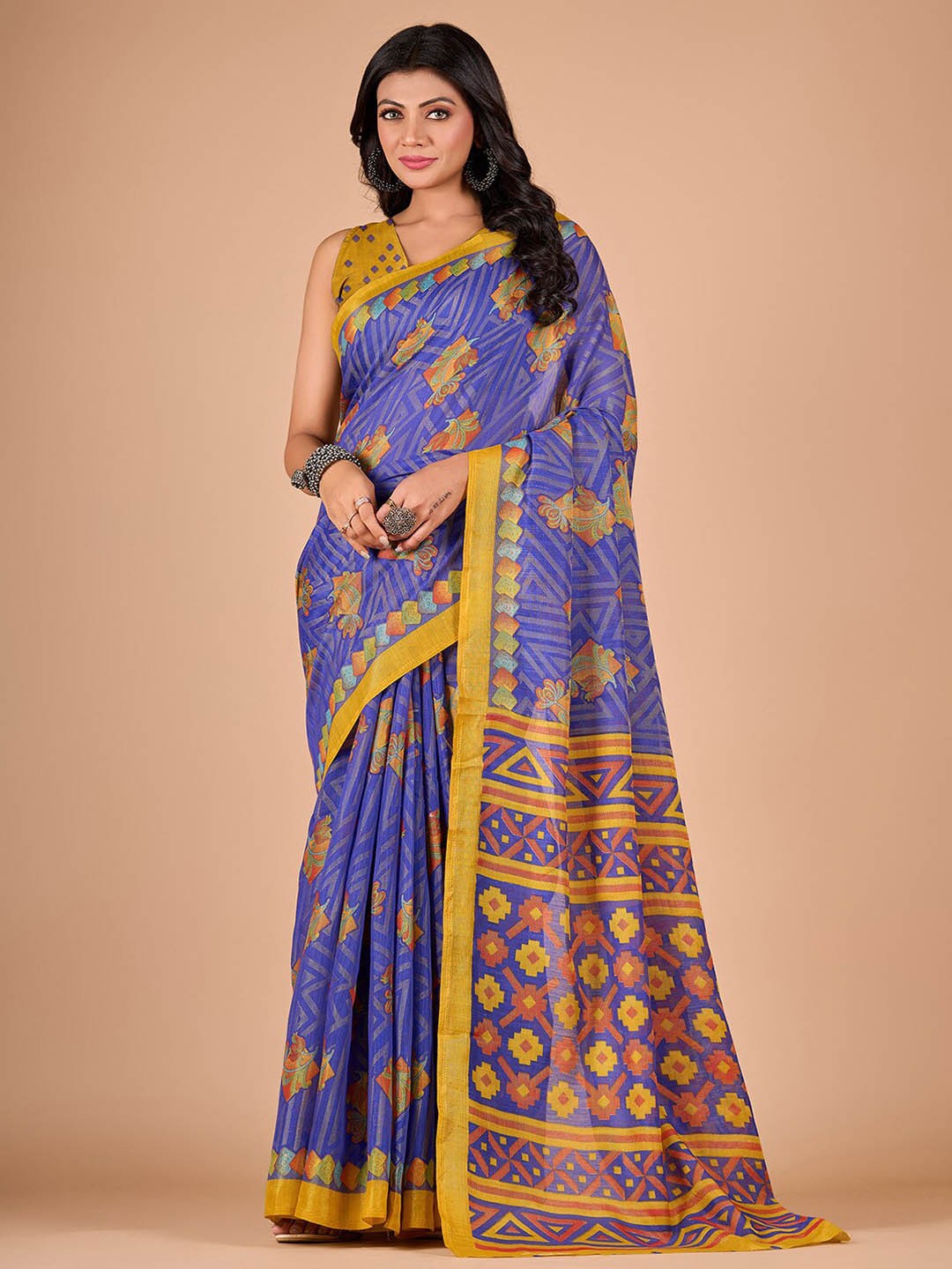 

NIRMAL CREATION Ethnic Motifs Printed Brasso Saree, Violet