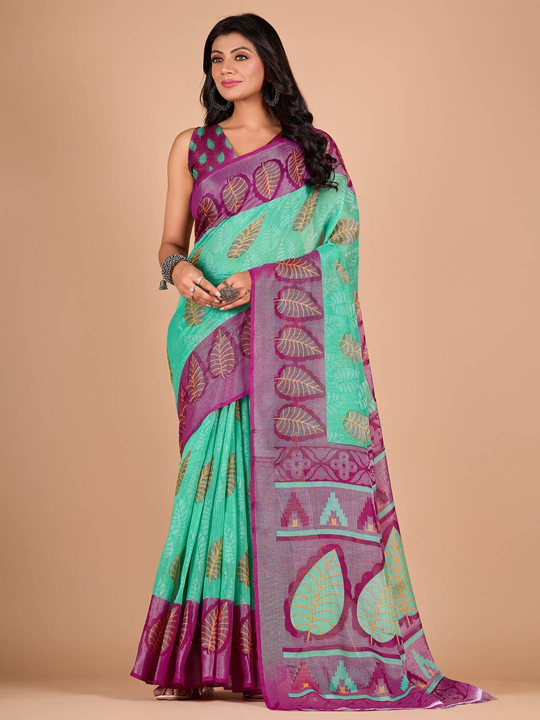 

NIRMAL CREATION Woven Design Zari Brasso Saree, Teal